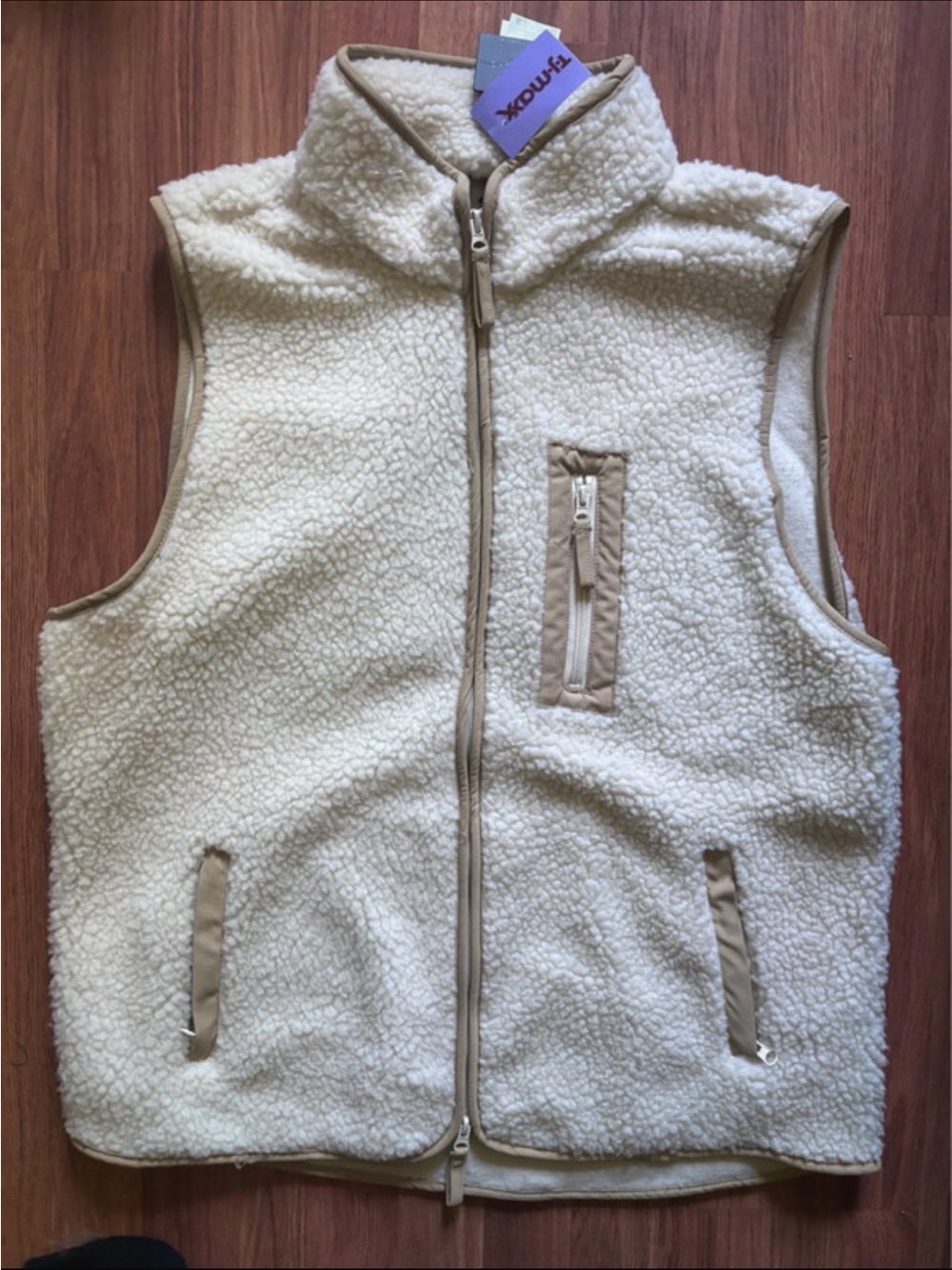 Men's Cream Sherpa Fleece Vest - Lightweight Layering Vest